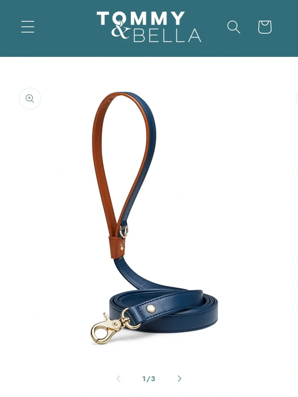 TOMMY & BELLA Blue Brown Leather Dog Leash